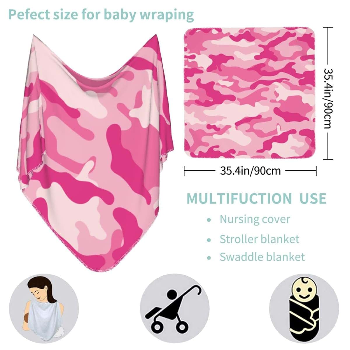Eassen Pink Camouflage Pattern Baby Swaddle Blanket Unisex Receiving Blanket (photo 2)