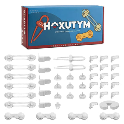 Hoxutym 45-Piece Baby Proofing Kit With Cabinet Locks, Corner Guards, And Outlet Covers