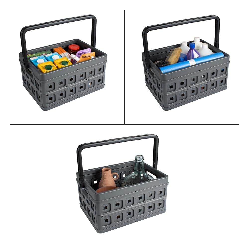 SUNWARE perfectly organised Sunware Square Folding Box 24 Litre with Handle Anthracite Black Colour