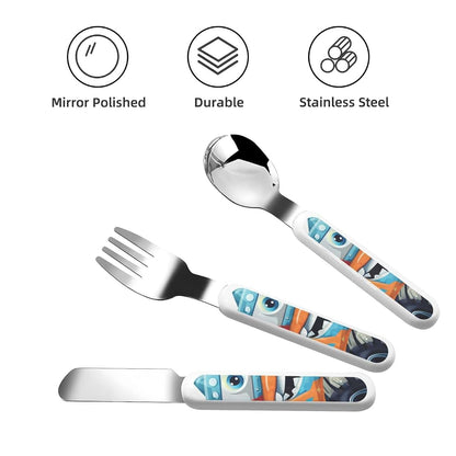 DDTKLSNV 3-Piece Kids Silverware Set With Storage Case, Stainless Steel Reusable Children Safe Knife Spoon Fork Set