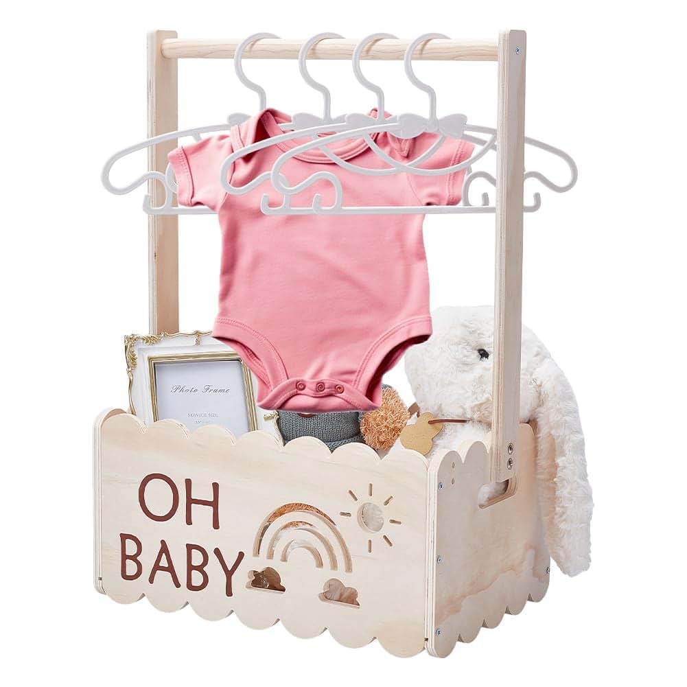 UNICRAFTALE Wooden Baby Shower Crate with 8 Kids' Hangers, Floral White