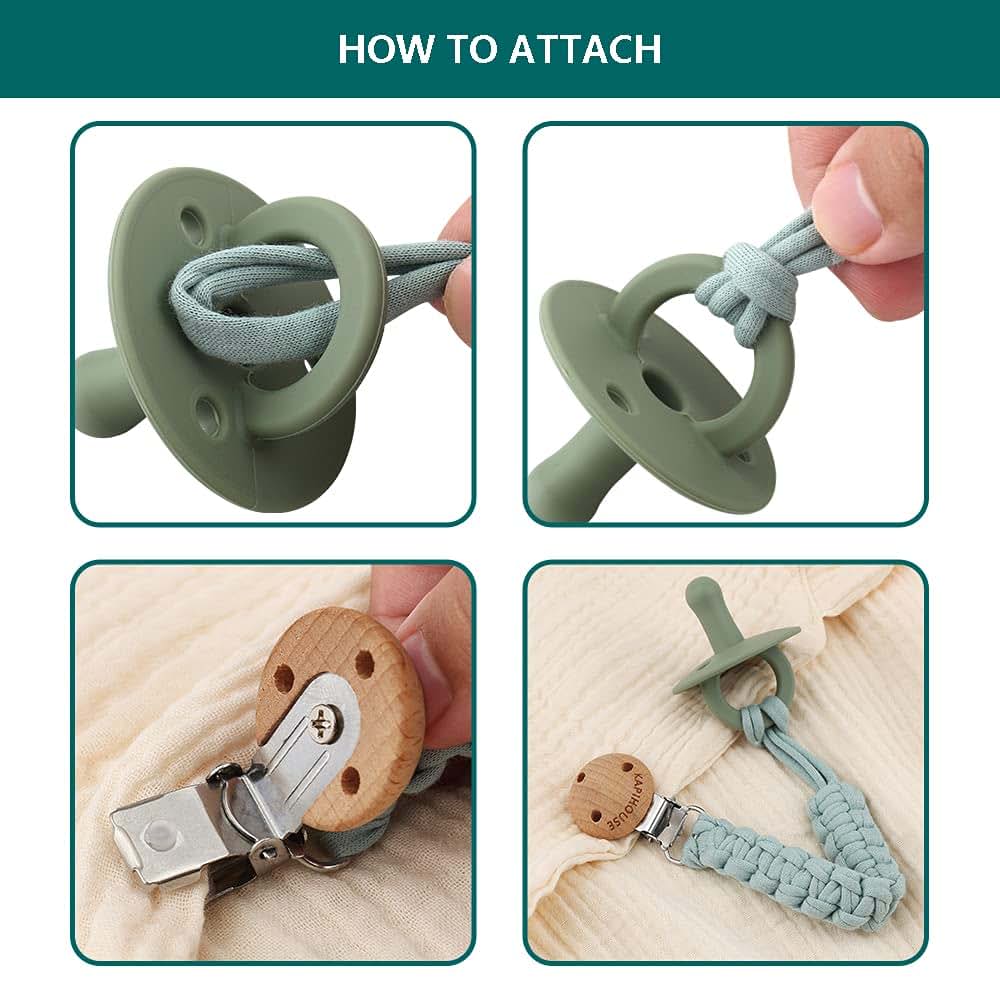 Kapihouse Pacifier Clip for boy 9.2 Inch Pacifier Leashes woodern Clips Teething Toy with Handmade Braided Cotton (photo 3)
