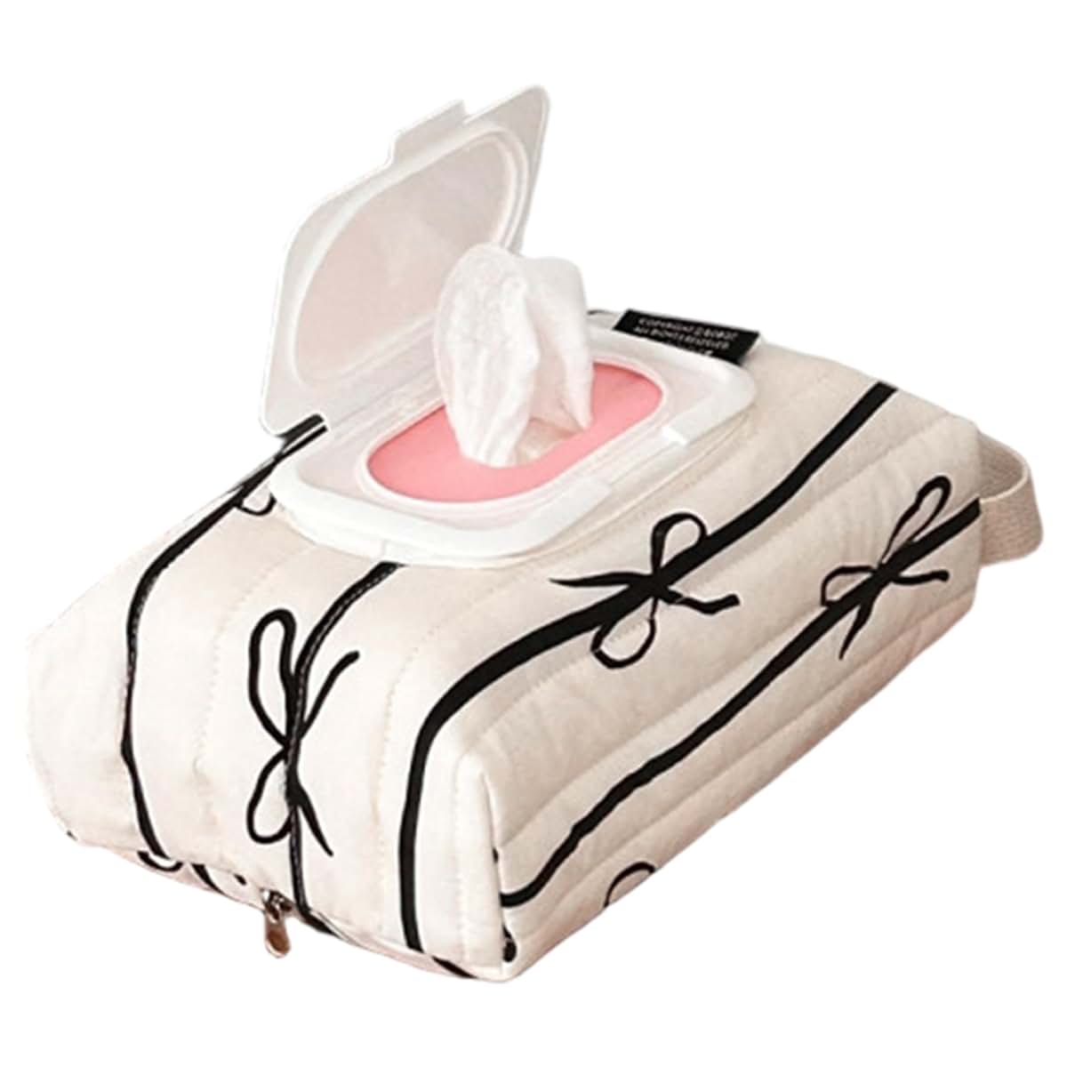 PRKHZYY Striped Bow Cotton Wipes Dispenser Refillable Wipes Bag with Handle