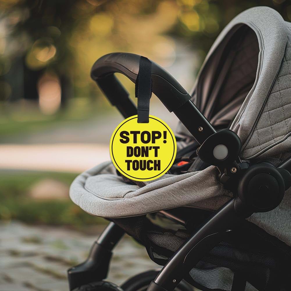Pligreat Yellow Don't Touch Baby Signs (2 Pack) for Stroller and Car Seat