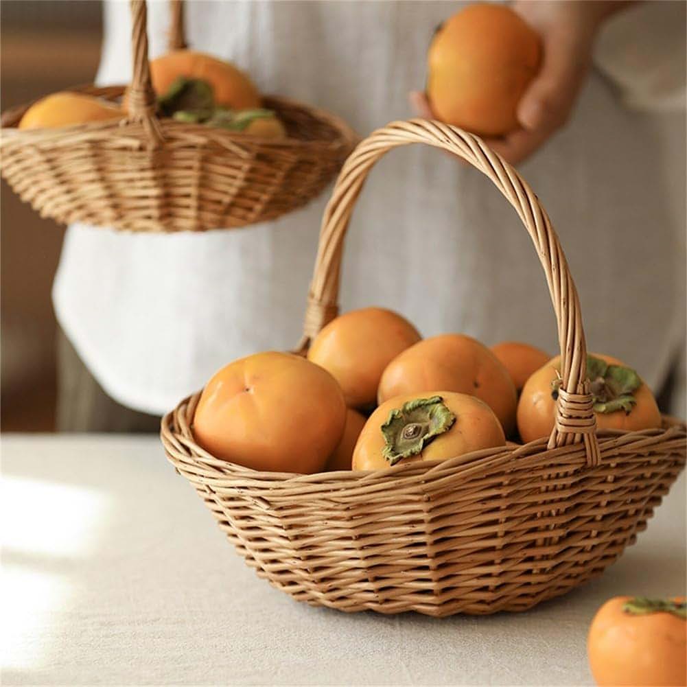 Grimmstr Wicker Shopping Basket Wicker Storage Basket with Handle, Gift Hamper Basket, Picnic Baskets, Kitchen Basket (photo 3)