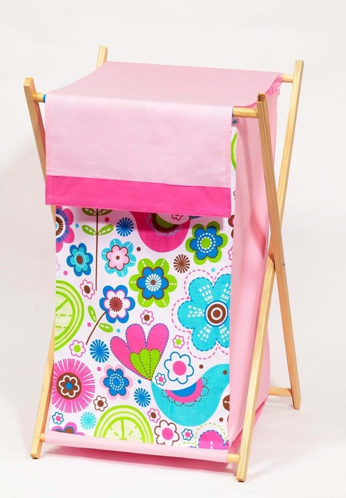 Bacati Botanical Sanctuary Pink Hamper With Removable Bag