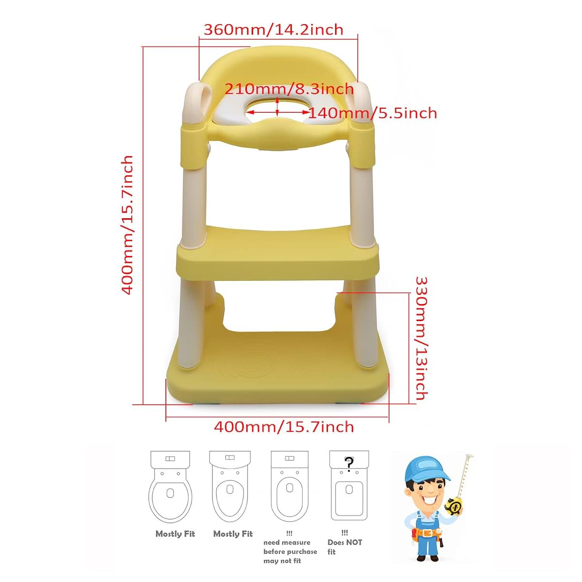 XKMT- Yellow Toddler Potty Training Seat Ladder Wider Step Toilet Chair Infant Kid Bathroom Trainer (photo 2)