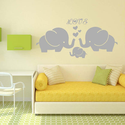 BabyOneStop Large Cute Elephant Family with Hearts Wall Decals for Baby Nursery, Grey, 40x19 Inches
