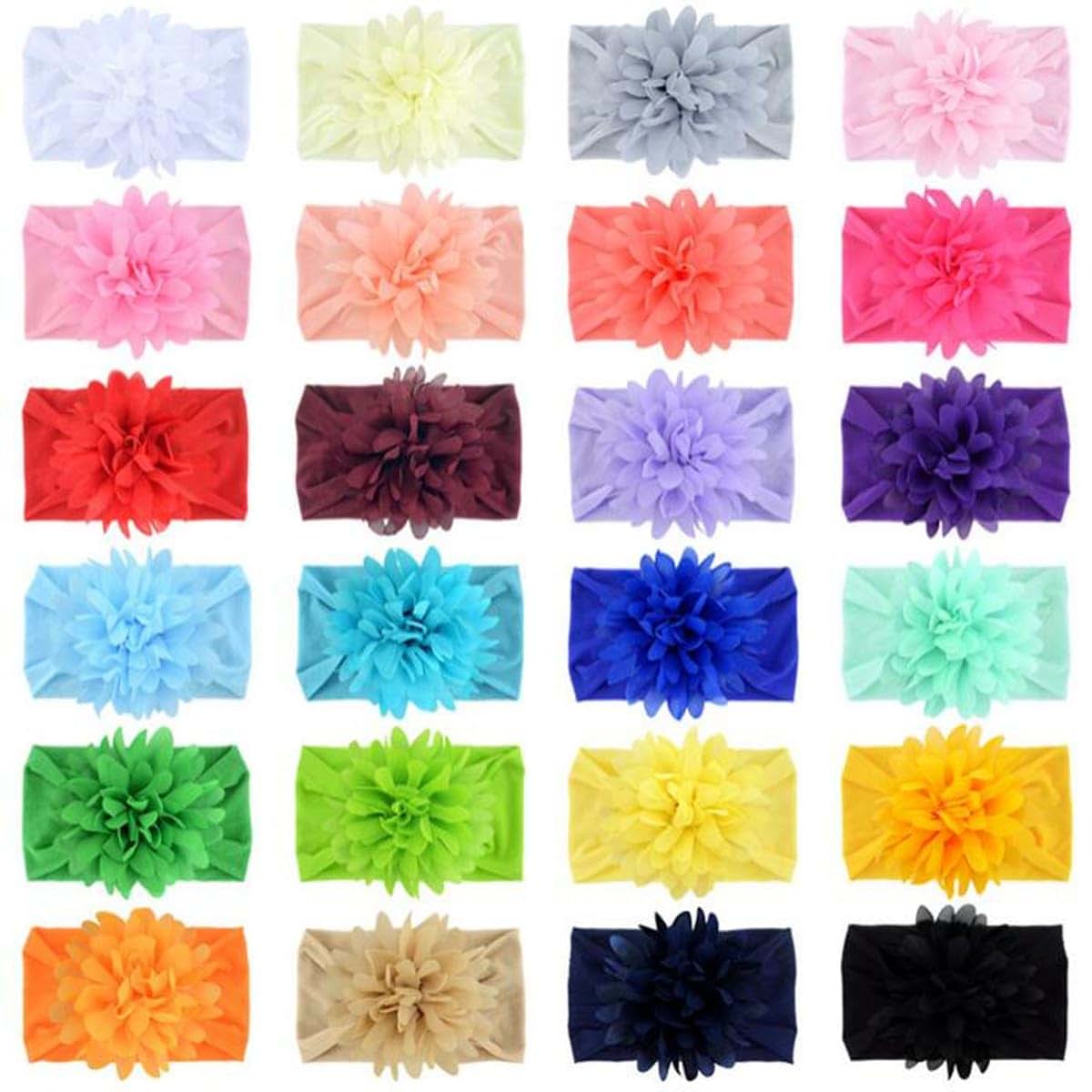 Snadulor 12 Pcs Baby Girl Headbands With Flowers, Chiffon Nylon, Random Color