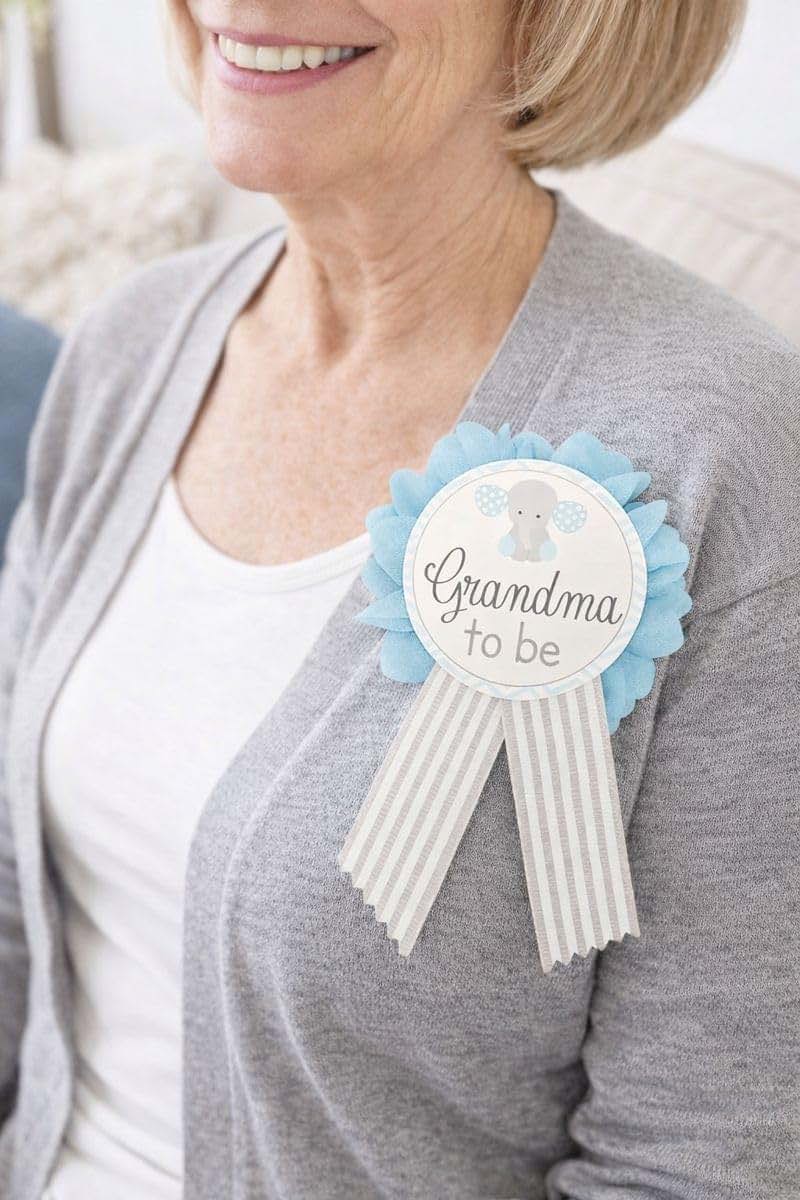 Amy's Bubbling Boutique Elephant Baby Shower Pins – Mommy to Be, Daddy to Be, Grandma, Grandpa – Blue & Gray Cardstock