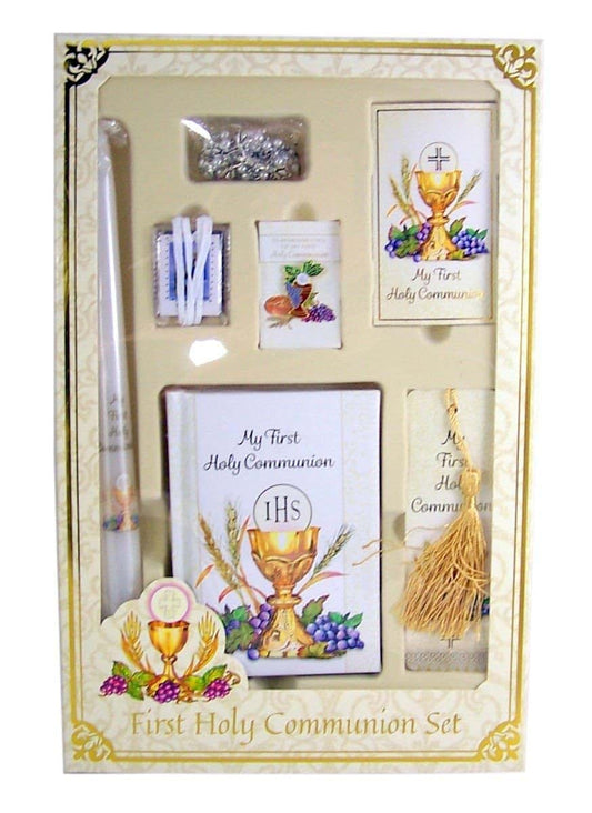 Christian Brands My First Holy Communion Deluxe 7-Piece Set Bread of Life Boxed Gift with Mass Book| Rosary| Scapular