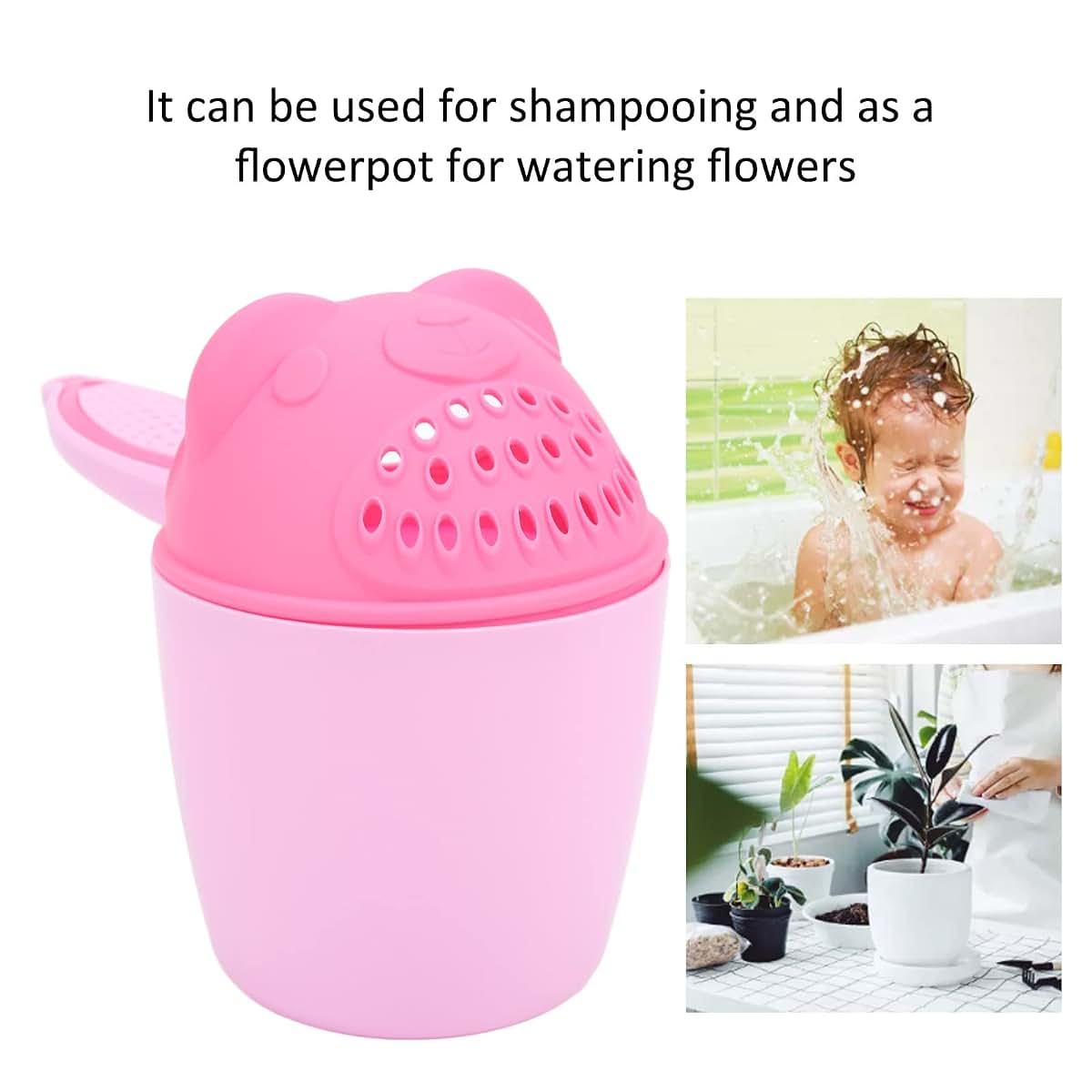 BabyOneStop Baby Waterfall Rinser Bath Cup, Pink Shampoo Rinse Cup with Filter for Bath Time