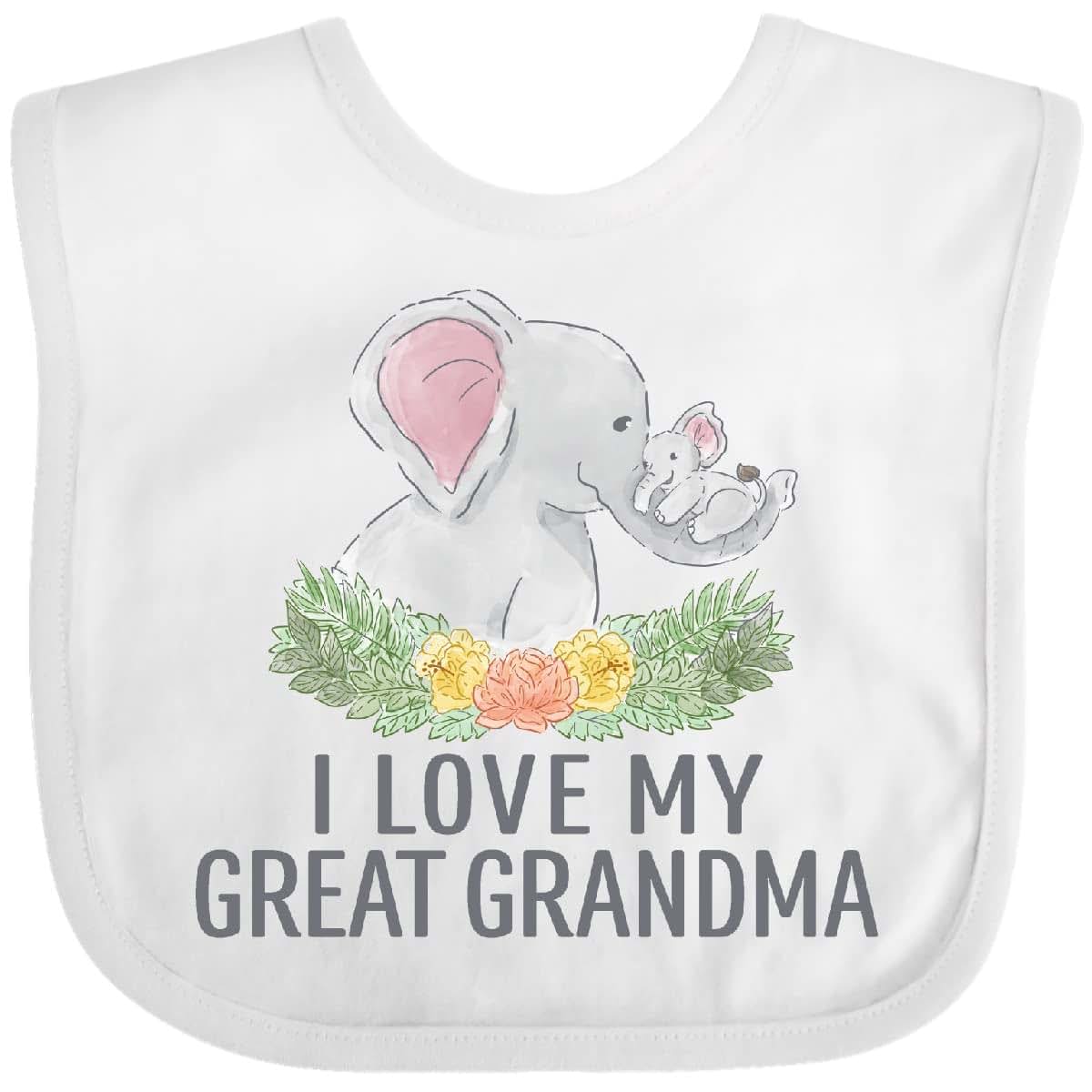 Inktastic I Love My Great Grandma Elephant Spring Flower Bib