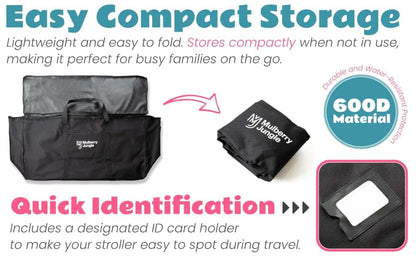 Venmark Mulberry Jungle Stroller Travel Bag with Hook for Single & Double Strollers, Black