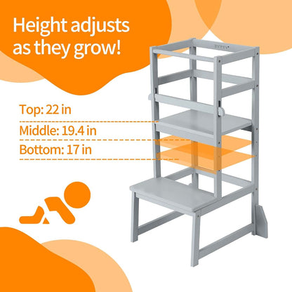 Zytty Toddler Step Stool Adjustable-Height Kitchen Tower - Grey (photo 4)