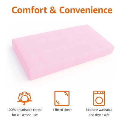 Amazon Basics Cotton Jersey Knit Fitted Crib Sheet, Pink (Pack of 2)