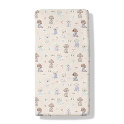 Cstdyfrv Cute Dogs Paws Bows Crib Sheet Puppy Pattern Polyester