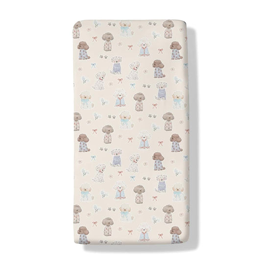 Cstdyfrv Cute Dogs Paws Bows Crib Sheet Puppy Pattern Polyester