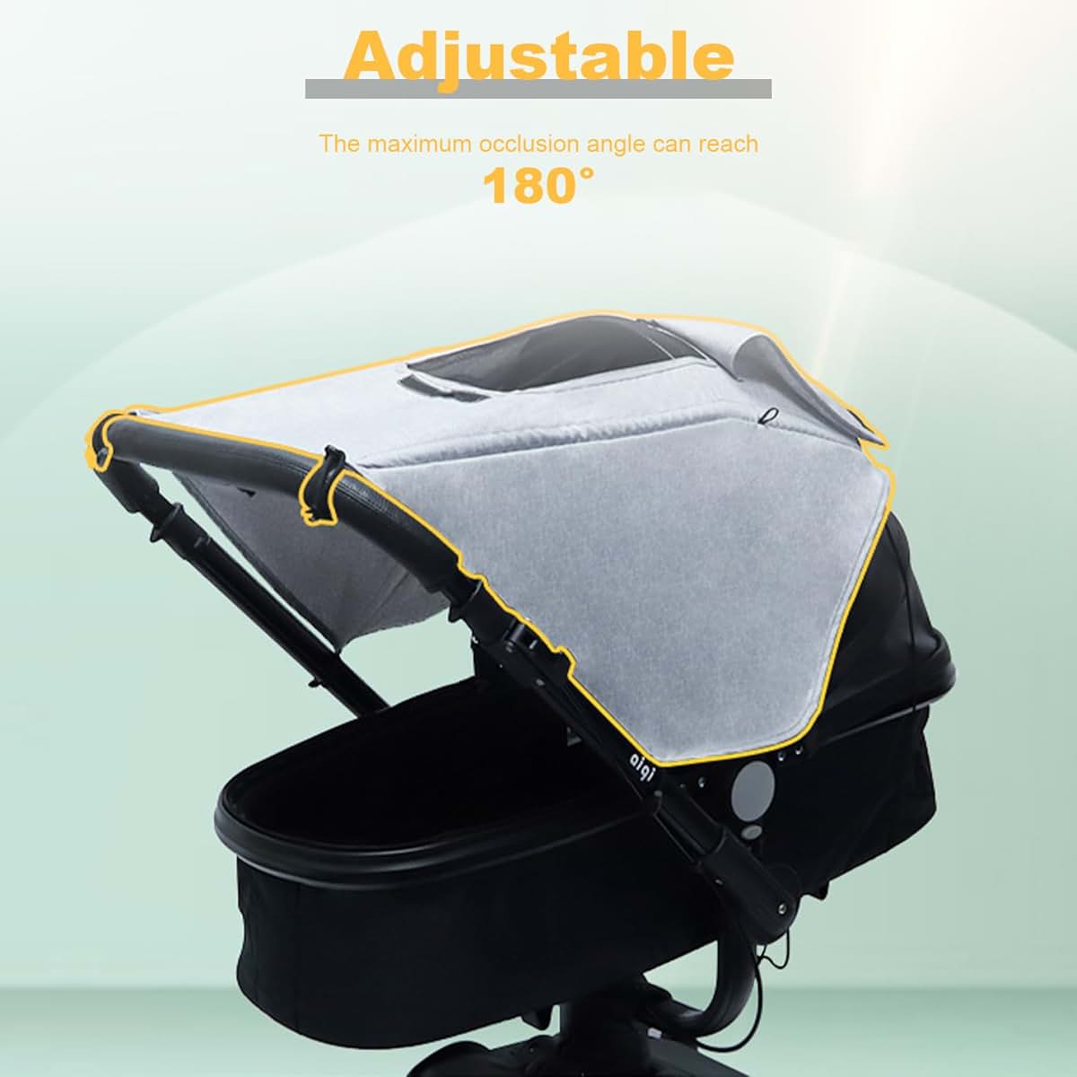 Yeory Pram Sun Shade with Viewing Window, Waterproof Stroller Canopy, Grey