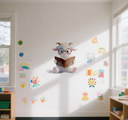 BabyOneStop Goat Read Books Wall Decal, Vinyl Animal Stickers for Kids