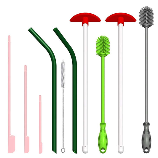 HOMKOM 10-Piece Silicone Cleaning Kit, 2 Bottle Brushes, 2 Cleaning Scrapers, 3 Jar Spatula Scrapers, 2 Reusable