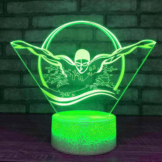 Jinnwell 3D Swimming Night Light Lamp Illusion 7 Color Changing Touch Switch Table Desk Decoration Lamps Acrylic Flat
