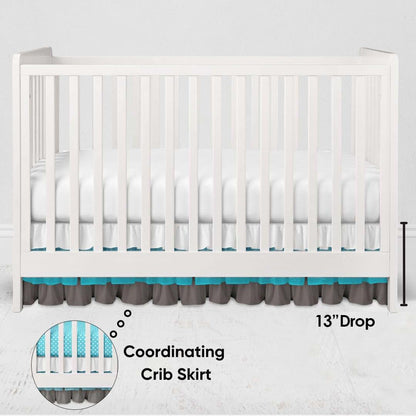 Bacati - Mix N Match Solid 3 Tier Layer Bed Ruffle Crib Skirt (White/Aqua/Grey) (photo 4)