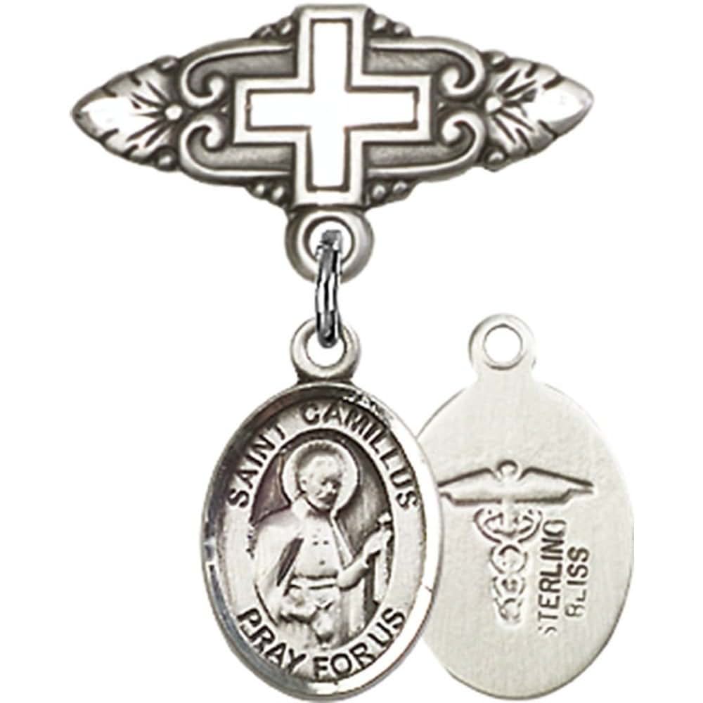 Bonyak Jewelry Saint Camillus Sterling Silver Baby Badge With Cross Pin
