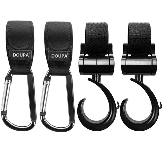 DOUPA Baby Stroller Hooks Clips Black and Silver 4 Piece Set