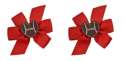 Football Heart Grosgrain Bow No Slip Hair Clip Set By Funny Girl Designs (Baby Snap Clip (For Fine Wispy Hair), Red)