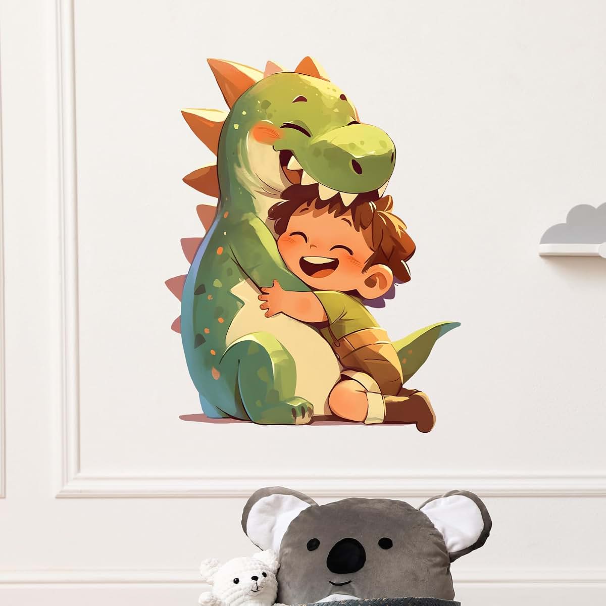 RoyoLam Cartoon Dinosaur Hugging A Boy Wall Decal For Nursery