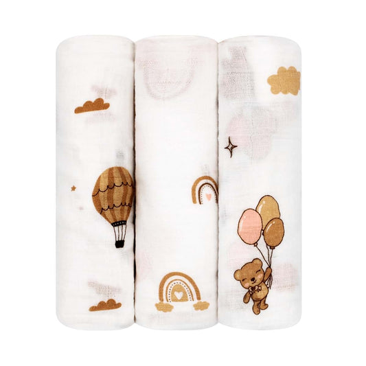LMED Babyland 100% Muslin Cotton Baby Receiving Cloths, 3-Pack, 27x27 in (70x70cm), Soft & Gentle for Newborns