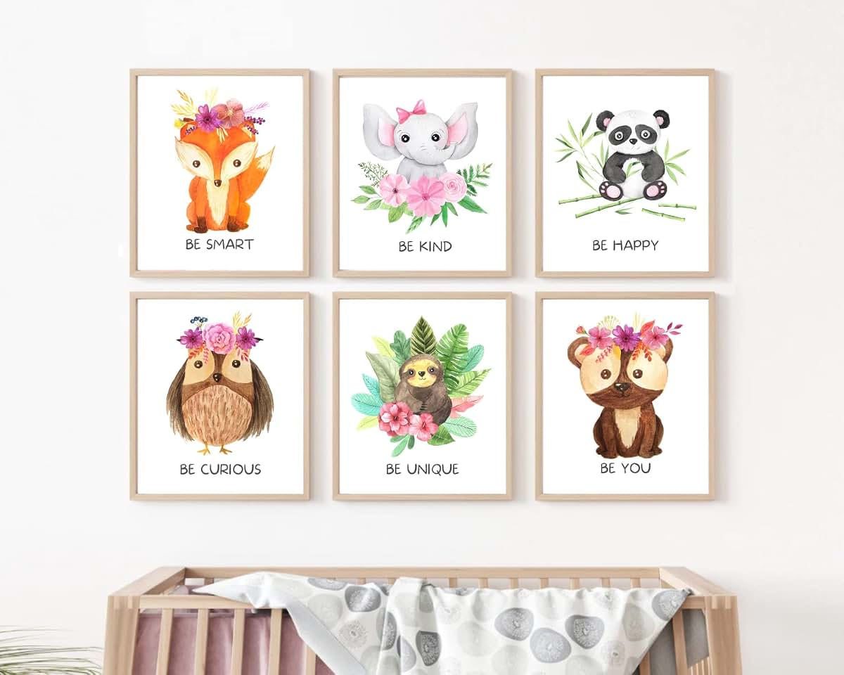 Woodland Safari Animal Wall Art Prints for Nursery Decor Set of 6