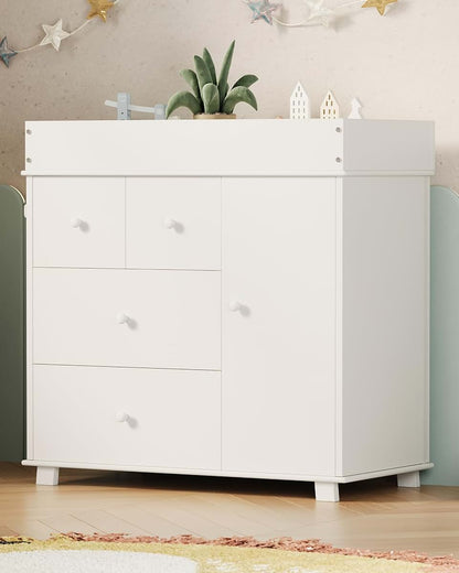 PeacefulHues Baby Changing Table Dresser With 5 Drawers White