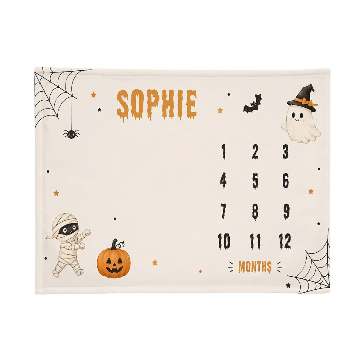 L&NG Ghost Baby Milestone Blanket, Personalized Halloween Photo Prop
