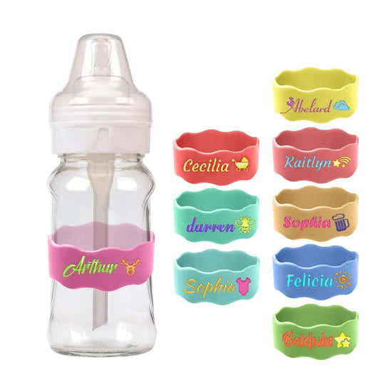 FENGHUO Custom Baby Bottle Labels for Daycare,Personalized Name Silicone Cup Strap,Reusable Kids Cup Grip