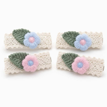 Koa Baby Pastel Floral Lace Hair Clips for Baby Girls, 2 Pairs Handmade Crochet Leaf and Flower Barrettes in Blue and