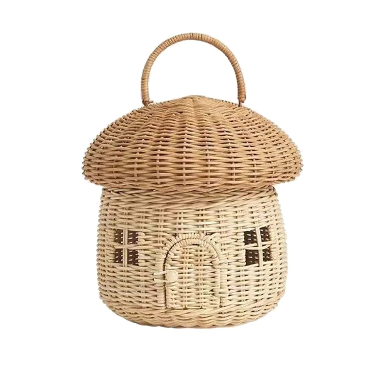 Mushroom Shaped Rattan Storage Basket with Lid for Decorative Home Organizer