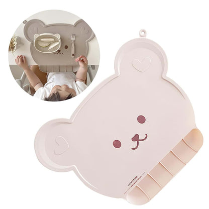 Shinycome Cute Bear Silicone Kids Placemat with Food Catching Pocket, Non-Slip