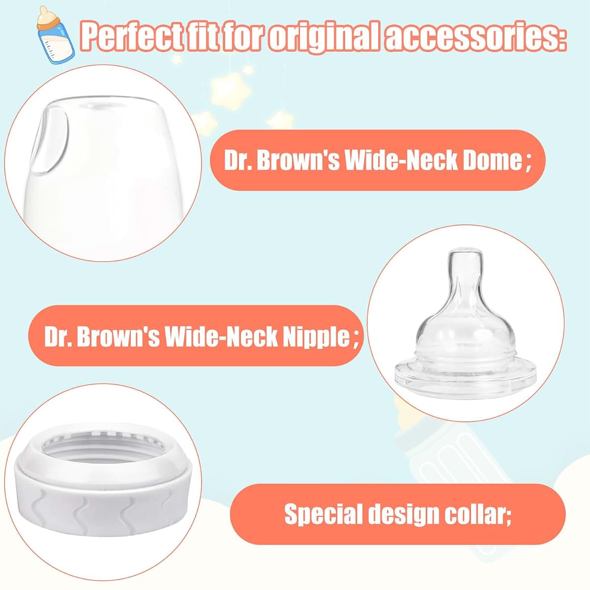 PEUTIER Bottle Nipple Collar Rings 4 Pack for Dr Brown Wide Bottles