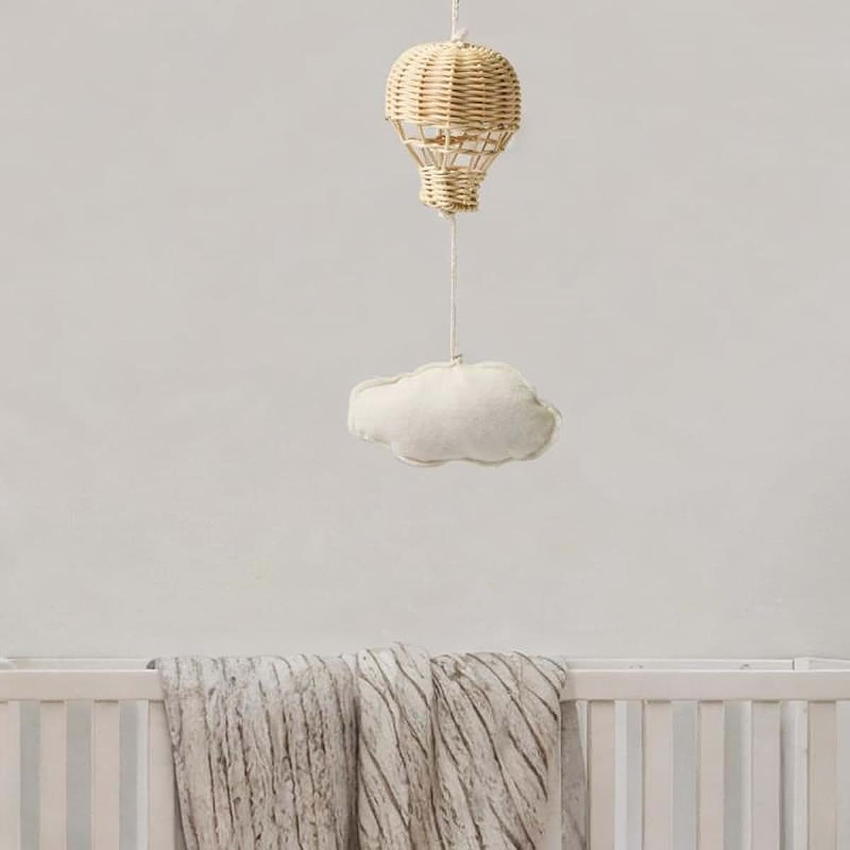 Rattan Hot Air Balloon Woven Pendant Baby Mobile For Crib, Cloud Ornament, 1 Cloud