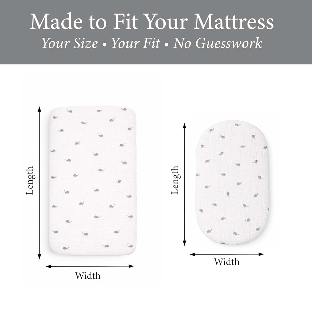 Ababy Custom Size Baby Fitted Sheet In Muslin Cotton - Whale Print (photo 2)