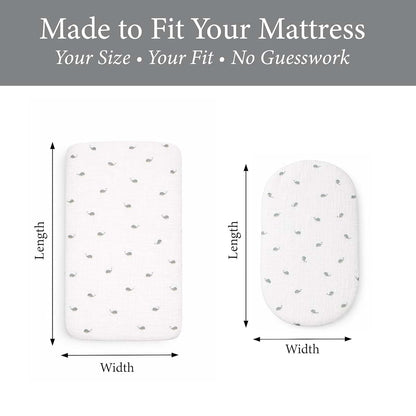 Ababy Custom Size Baby Fitted Sheet In Muslin Cotton - Whale Print (photo 2)