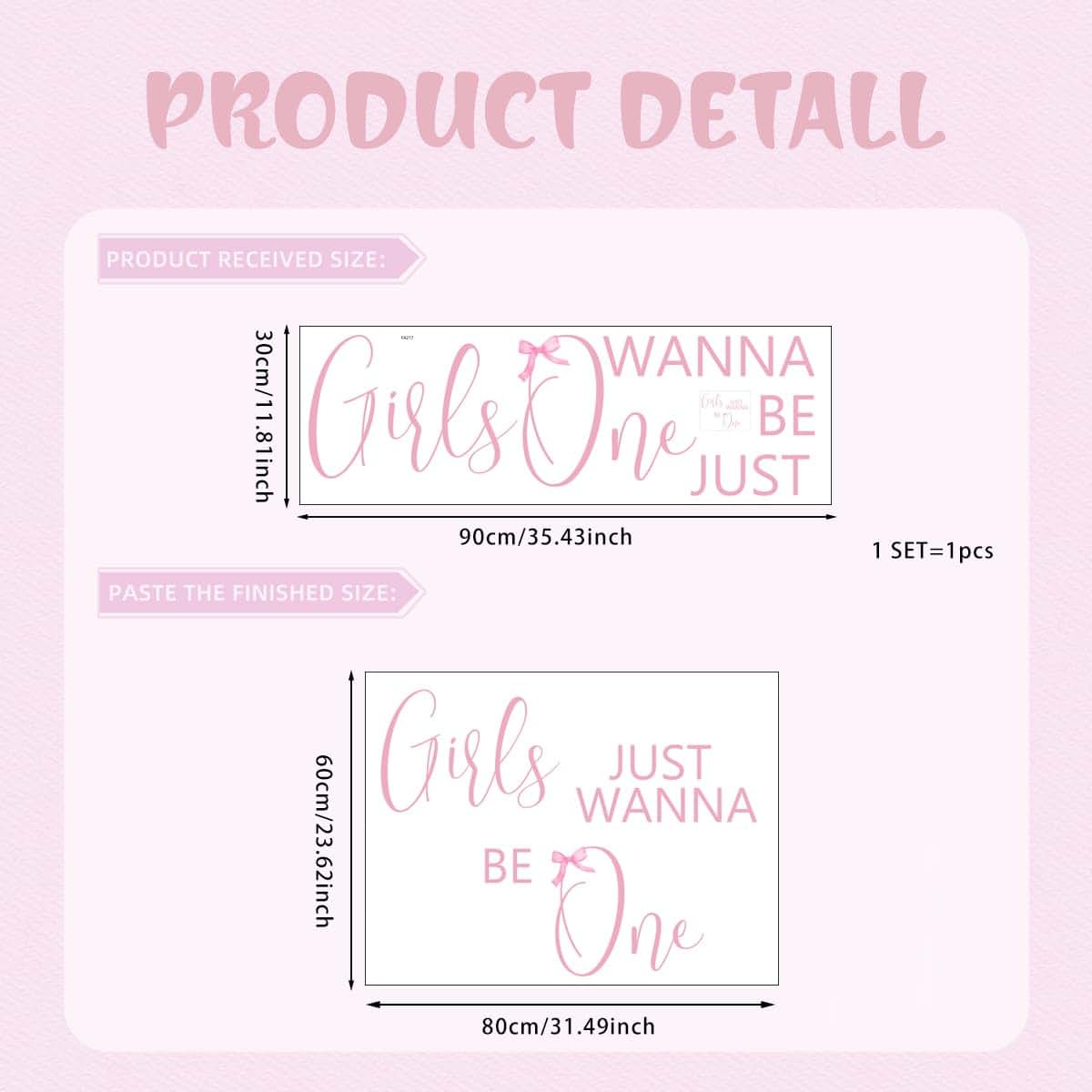 Girls Just Wanna Be One Pink Bow Wall Decal for Party Backdrop
