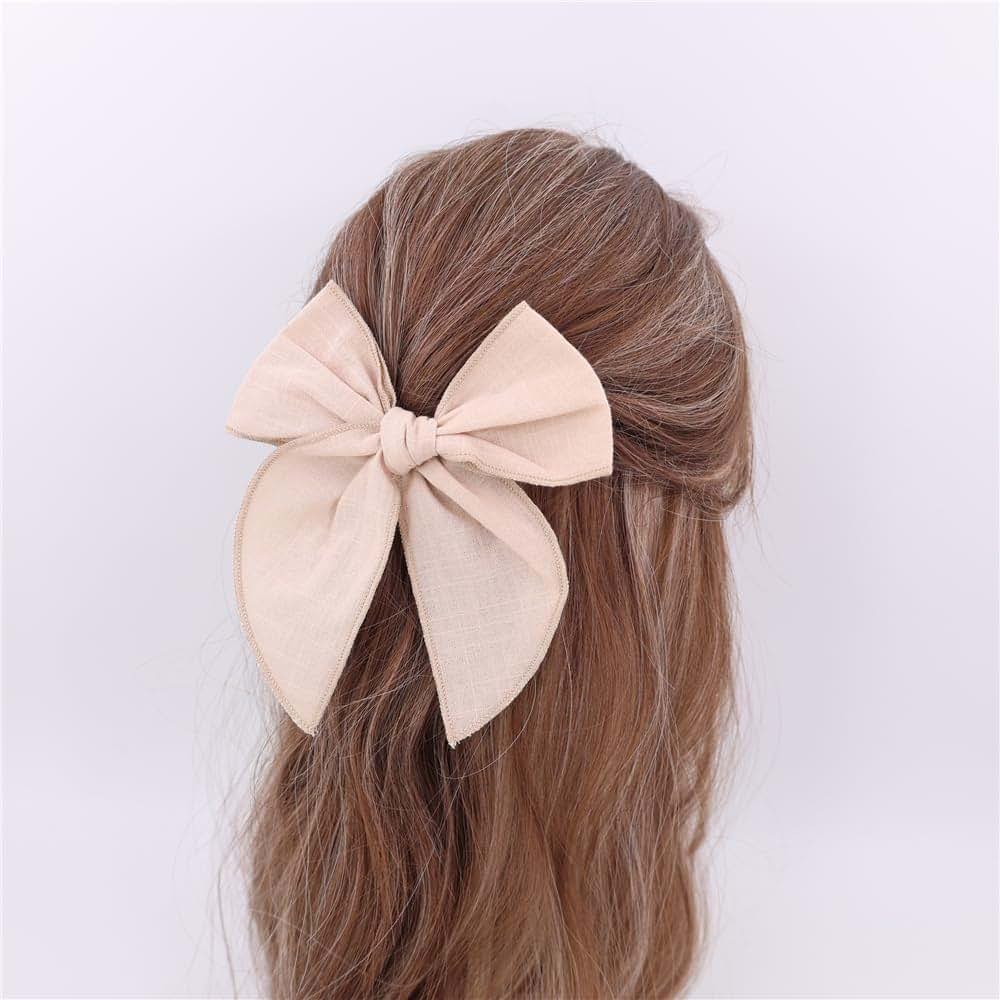 Gebelle 4 Pcs Cotton Linen Hair Bow Clips In Beige