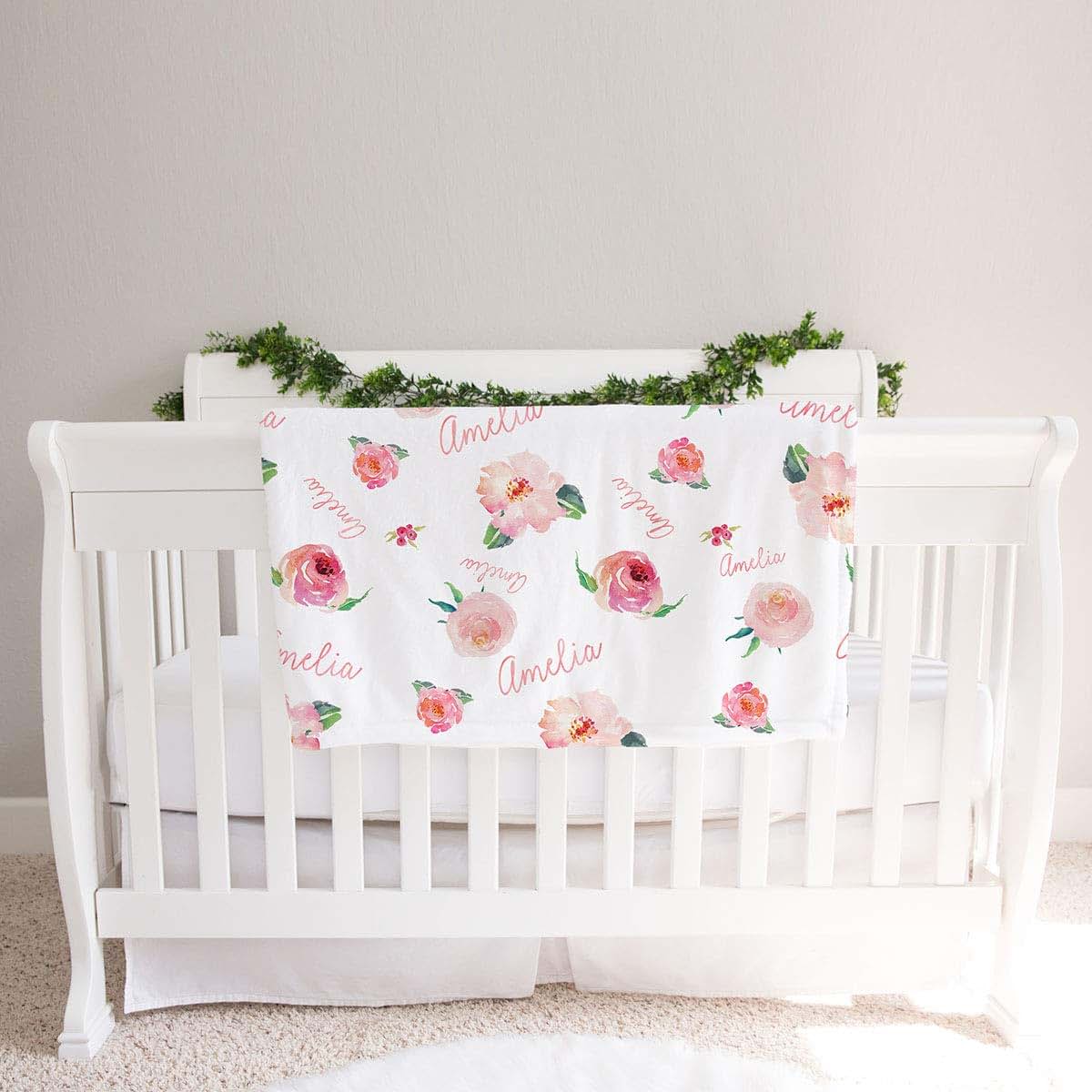 Lovable Gift Co Personalized Fleece Baby Girl Blanket, Coral Pink Floral (photo 3)