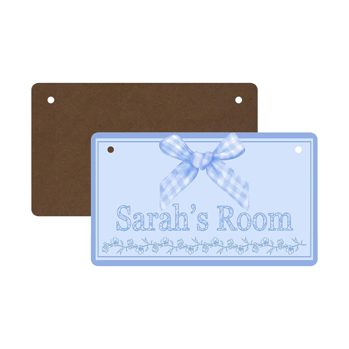 Duhuashu Personalized Blue Plaid Bow Kids Room Door Sign