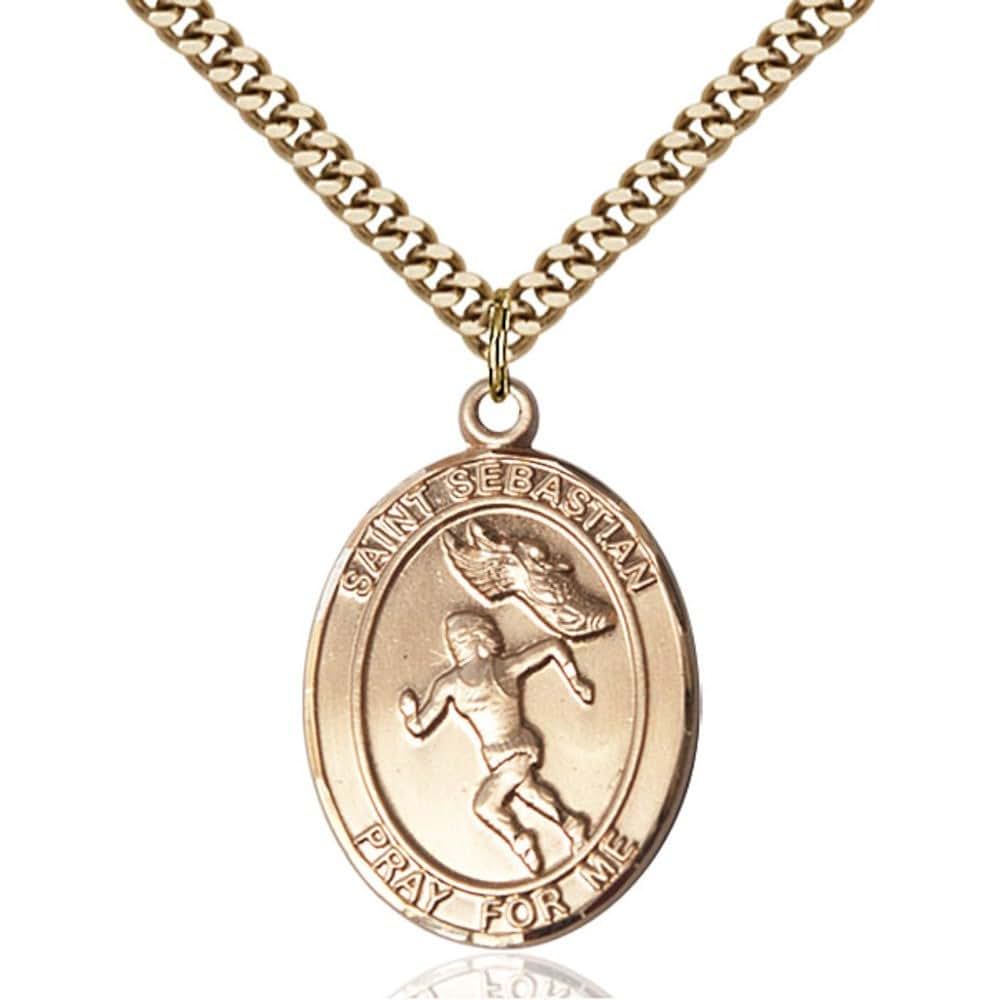 Bonyak Jewelry St. Sebastian Track & Field Oval Medal Pendant Yellow Gold Filled