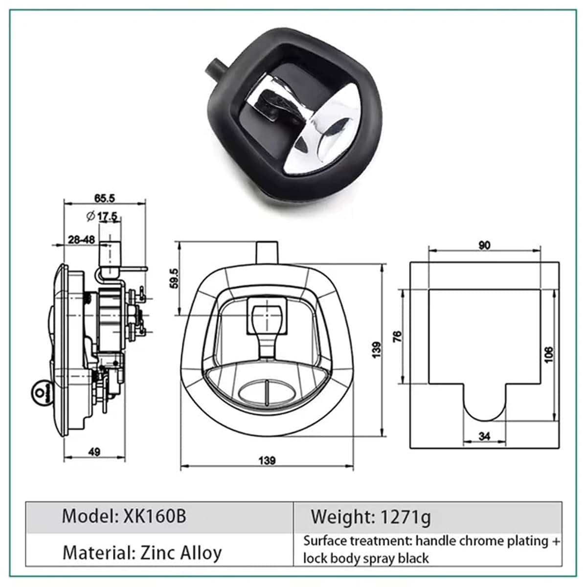 Pmrkuggq Whale Tail Cabinet Lock With Chrome Handle (photo 2)