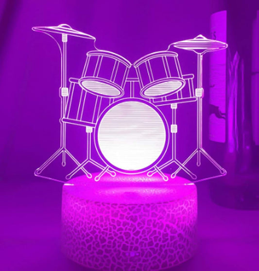 Jinnwell 3D Drum Night Light Lamp Illusion 7 Color Changing Touch Switch Table Desk Decoration Lamps Acrylic Flat ABS